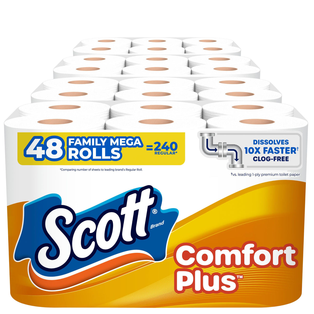 Scott ComfortPlus Toilet Paper, 12 Triple Rolls, 231 Sheets per Roll, Septic-Safe, 1-Ply Toilet Tissue