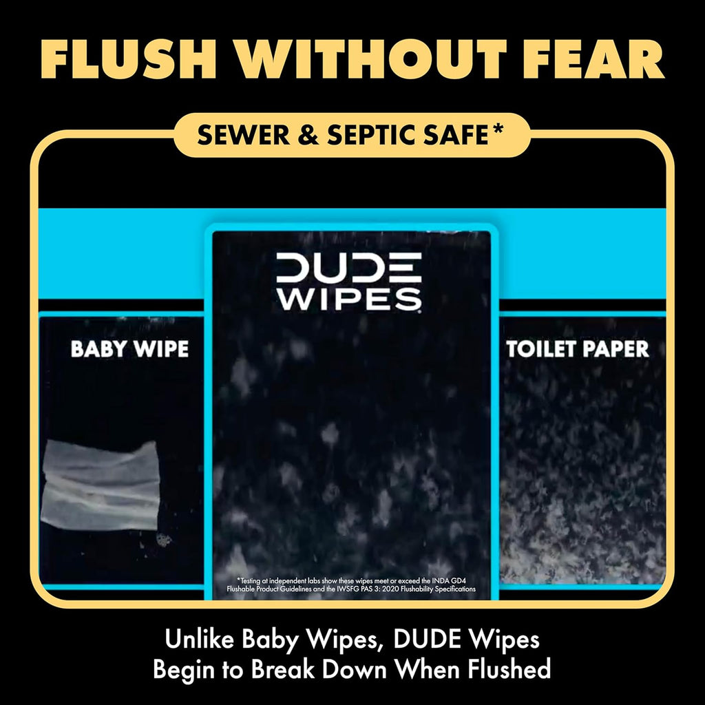 DUDE Wipes Unscented Adult Flushable Wet Wipes, Sensitive Skin, 288 Count