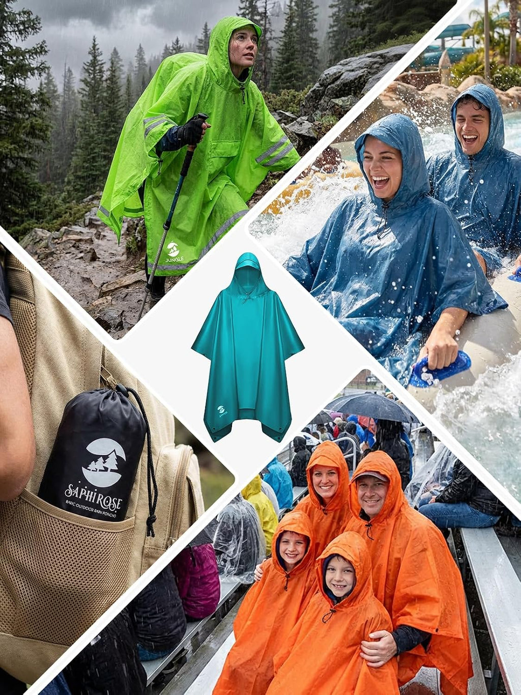 SaphiRose Hooded Rain Poncho Waterproof Raincoat Jacket for Men Women Adults