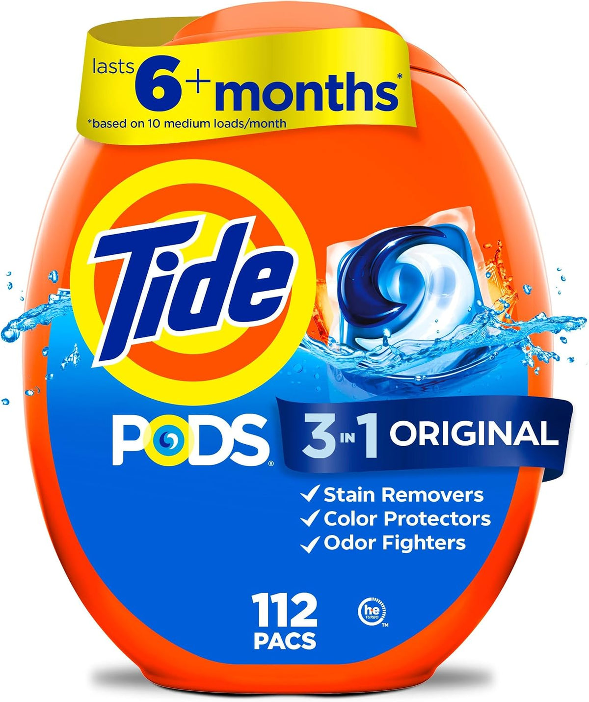 Tide PODS laundry detergent pacs, 3-in-1 Stain Remover, Odor Fighter, Color Protector, 112 Count, HE compatible, Spring Meadow Scent