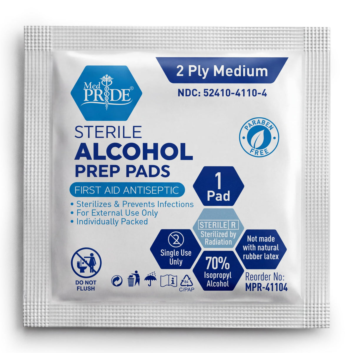MED PRIDE Sterile Alcohol Prep Pads, 70% Isopropyl, 2-Ply, 200-Count Pack