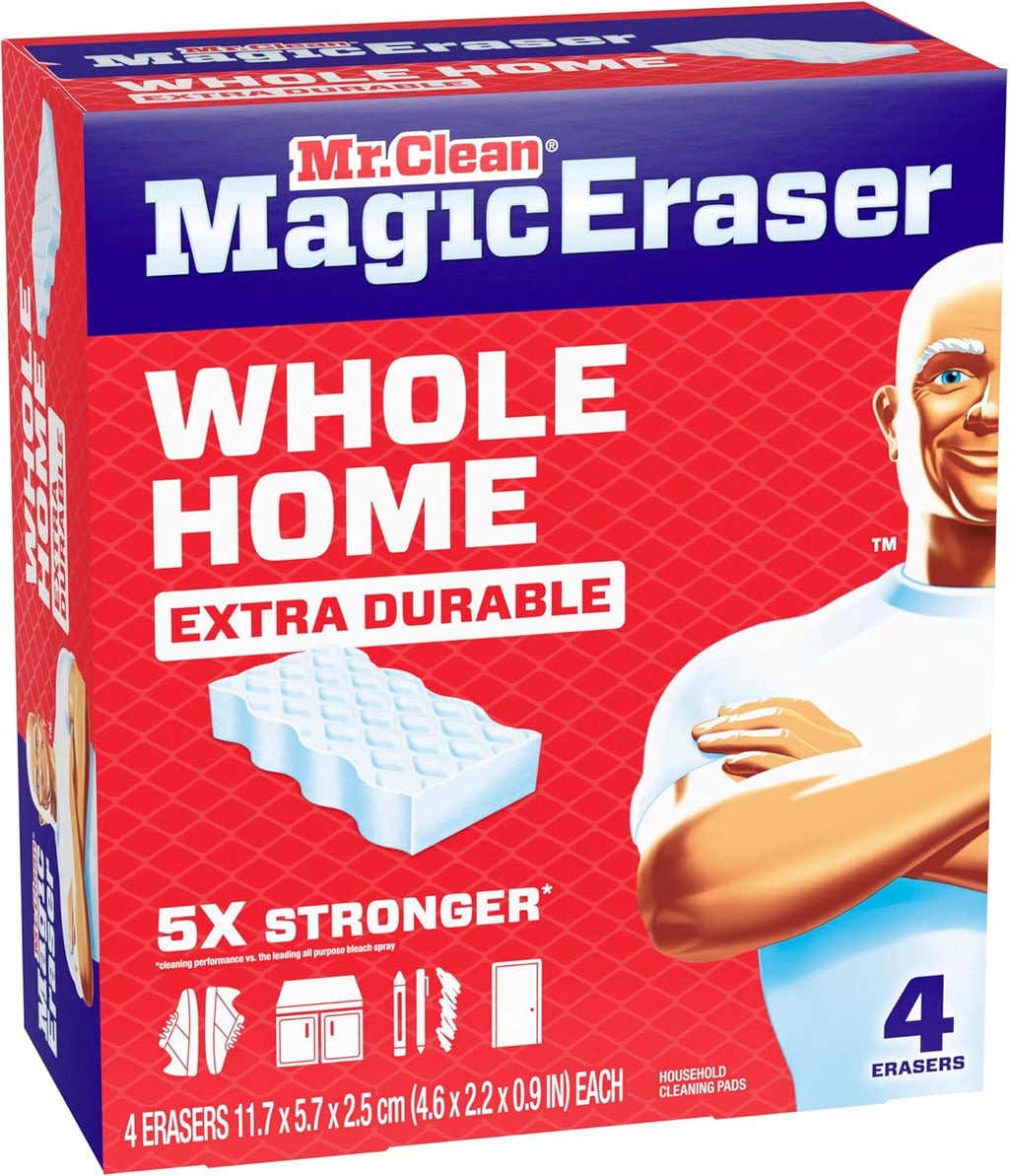 Mr. Clean Magic Eraser, All Purpose Cleaner, Cleaning Scrubber, Wall, Sneaker, Kitchen, Bathroom, Shower Cleaning Supplies, Melamine Pads, Whole Home Extra Durable, 12ct