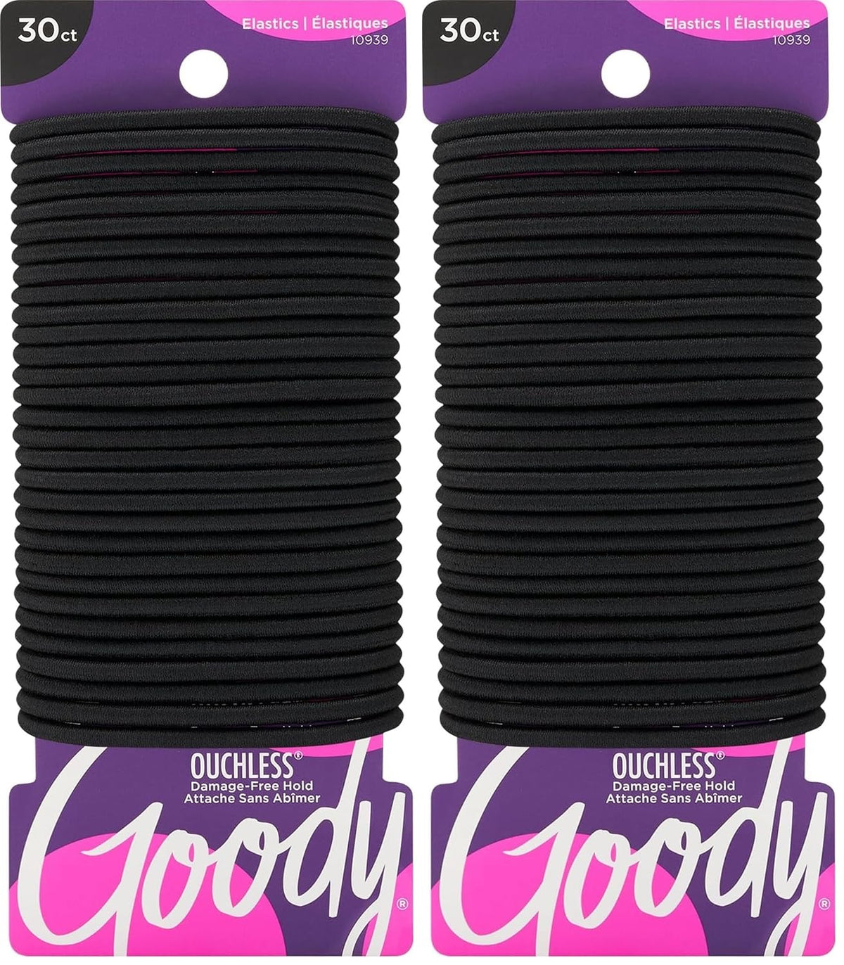 Goody Ouchless Elastic Hair Ties, 30 Ct, Black, 4MM Rubber Bands, Pain-Free