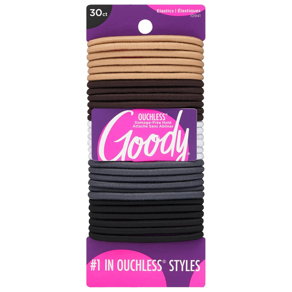 Goody Ouchless Elastic Hair Ties, 30 Ct, Black, 4MM Rubber Bands, Pain-Free