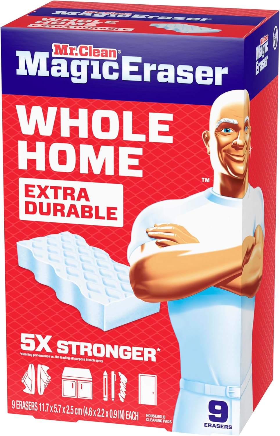 Mr. Clean Magic Eraser, All Purpose Cleaner, Cleaning Scrubber, Wall, Sneaker, Kitchen, Bathroom, Shower Cleaning Supplies, Melamine Pads, Whole Home Extra Durable, 12ct