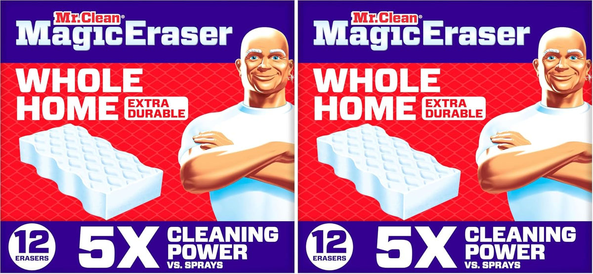 Mr. Clean Magic Eraser, All Purpose Cleaner, Cleaning Scrubber, Wall, Sneaker, Kitchen, Bathroom, Shower Cleaning Supplies, Melamine Pads, Whole Home Extra Durable, 12ct