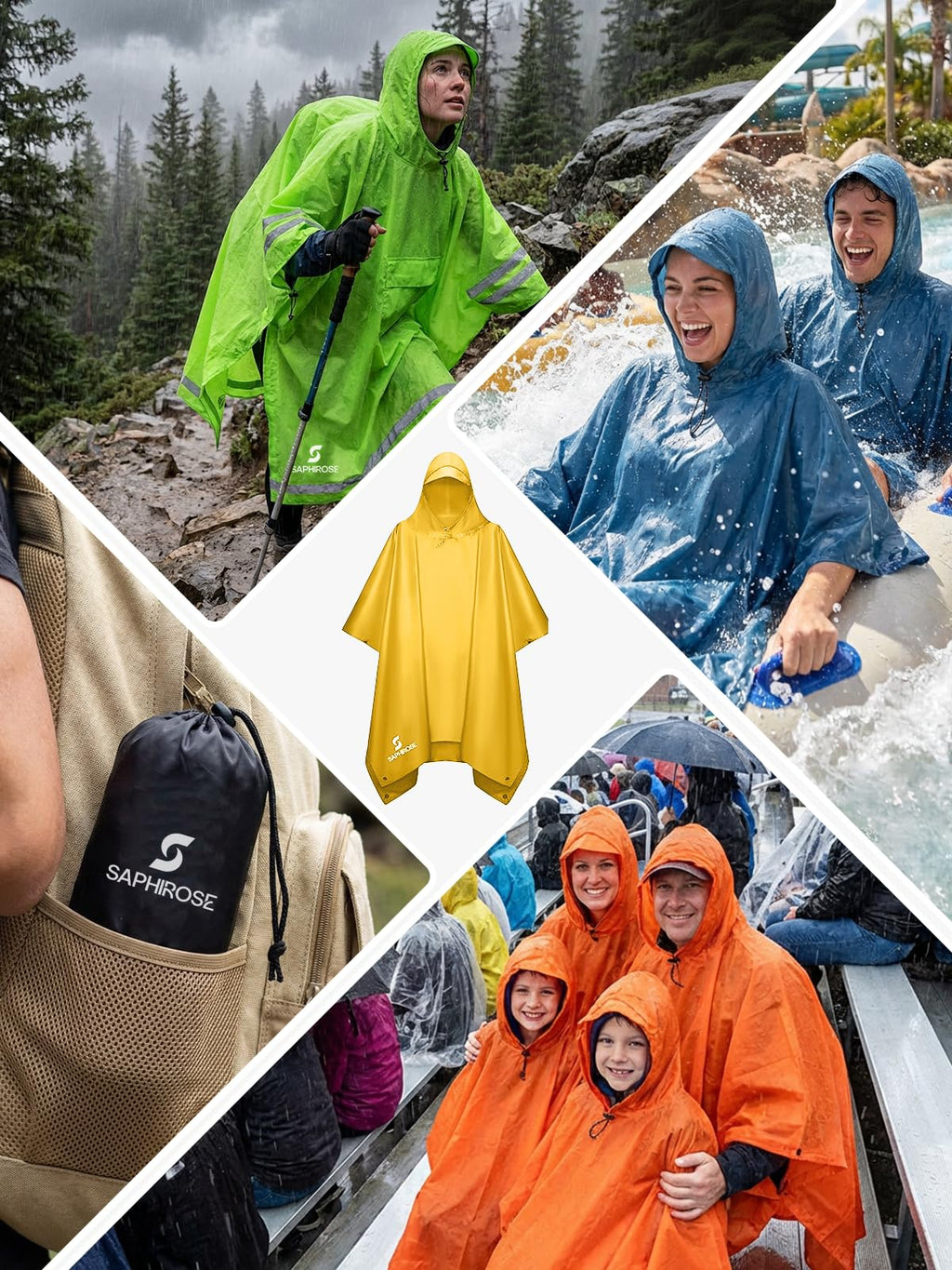 SaphiRose Hooded Rain Poncho Waterproof Raincoat Jacket for Men Women Adults