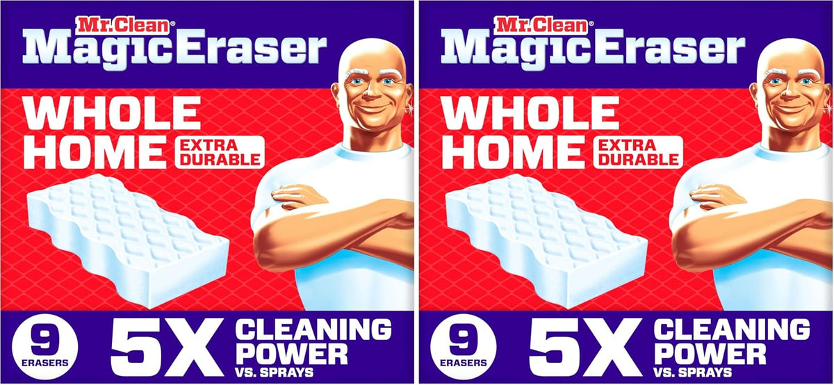 Mr. Clean Magic Eraser, All Purpose Cleaner, Cleaning Scrubber, Wall, Sneaker, Kitchen, Bathroom, Shower Cleaning Supplies, Melamine Pads, Whole Home Extra Durable, 12ct