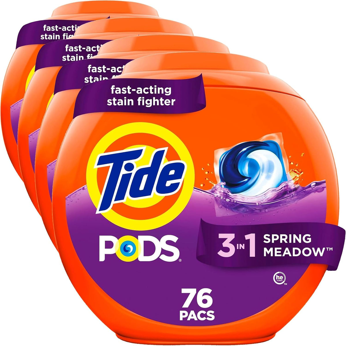 Tide PODS laundry detergent pacs, 3-in-1 Stain Remover, Odor Fighter, Color Protector, 112 Count, HE compatible, Spring Meadow Scent