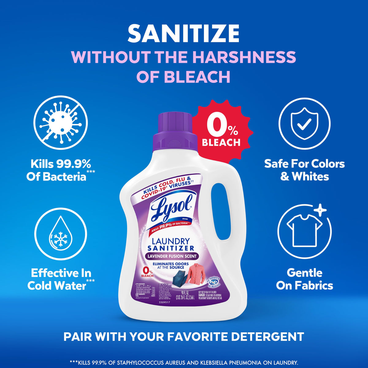 Lysol Laundry Sanitizer Liquid, Detergent Additive, Crisp Linen, 90oz