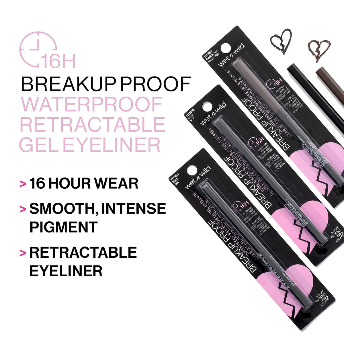 wet n wild Mega Last Breakup Proof Waterproof Retractable Gel Eyeliner - Ultra Pigmented 16-Hour Long Wear, Smudge Proof Satin Finish Formula, Cruelty-Free & Vegan - Brick Brown