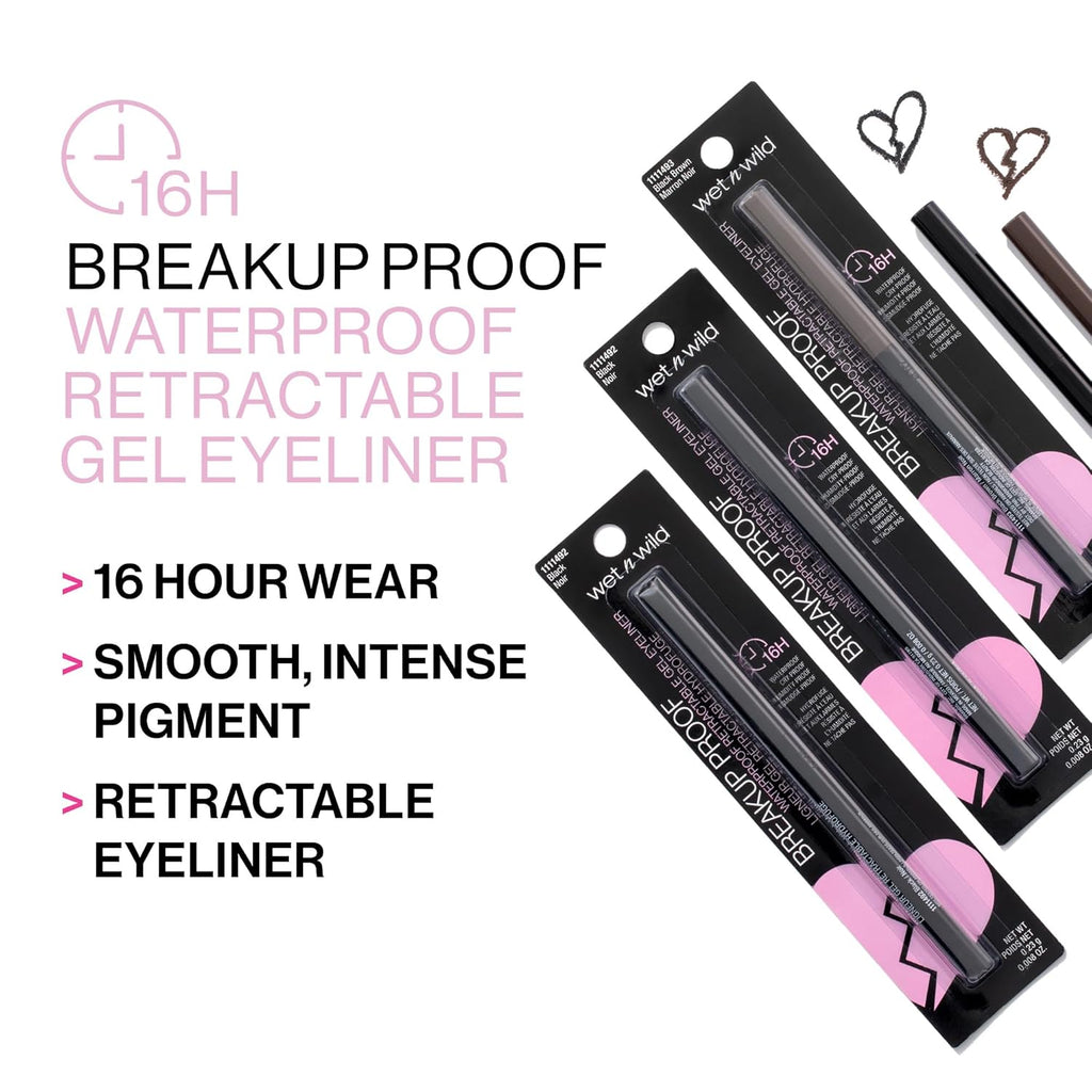wet n wild Mega Last Breakup Proof Waterproof Retractable Gel Eyeliner - Ultra Pigmented 16-Hour Long Wear, Smudge Proof Satin Finish Formula, Cruelty-Free & Vegan - Brick Brown