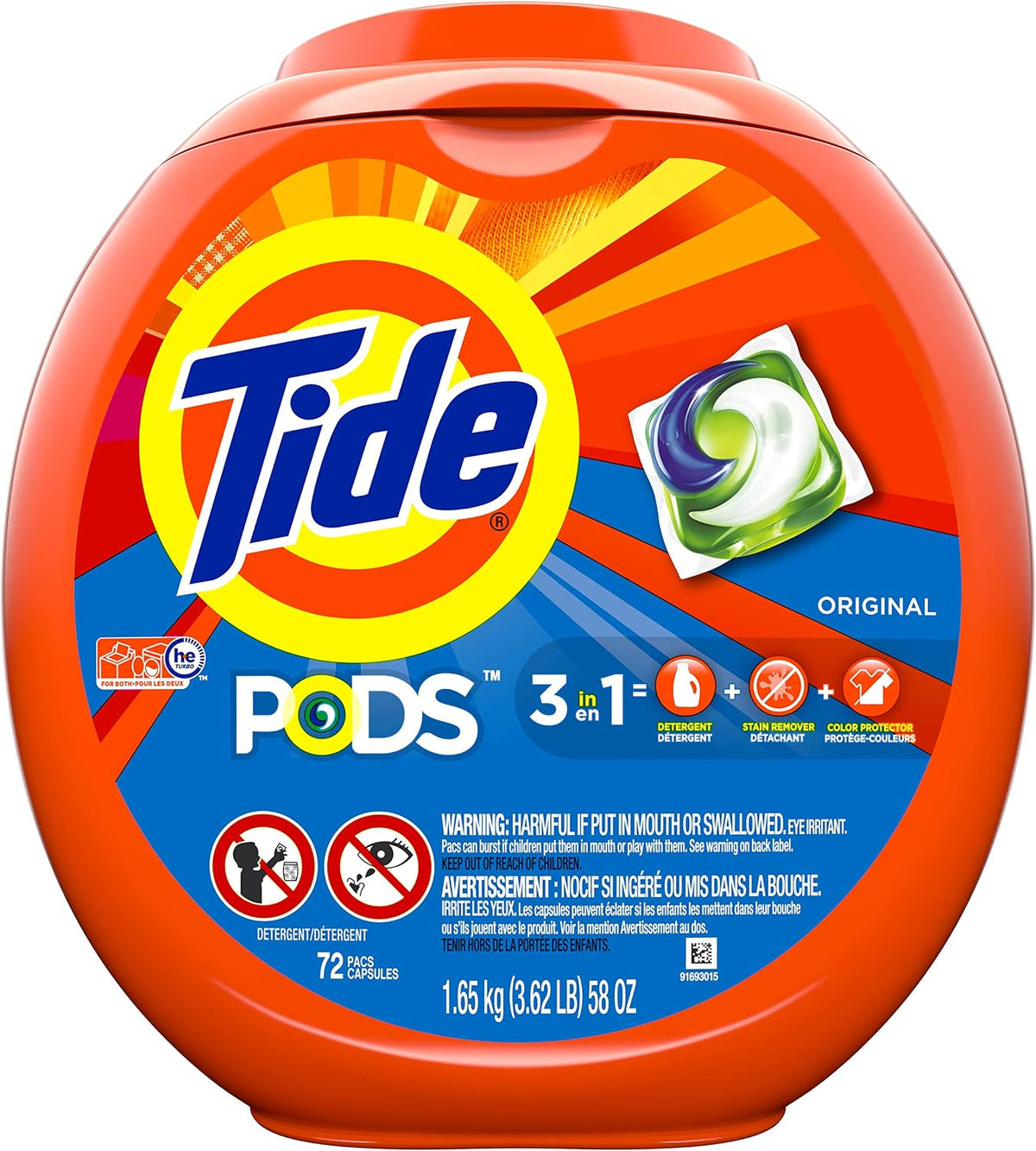 Tide PODS laundry detergent pacs, 3-in-1 Stain Remover, Odor Fighter, Color Protector, 112 Count, HE compatible, Spring Meadow Scent