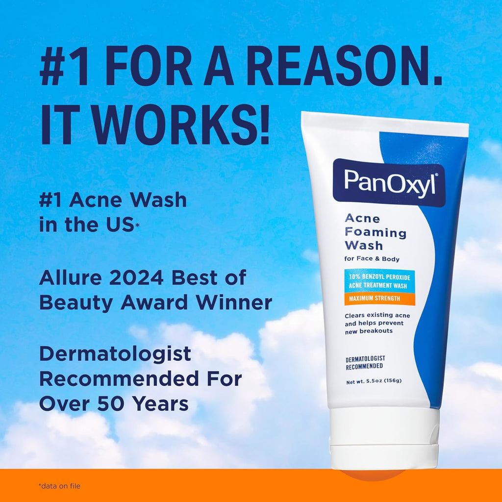 PanOxyl Acne Foaming Wash, 10% Benzoyl Peroxide, For Face & Body, 5.5 oz