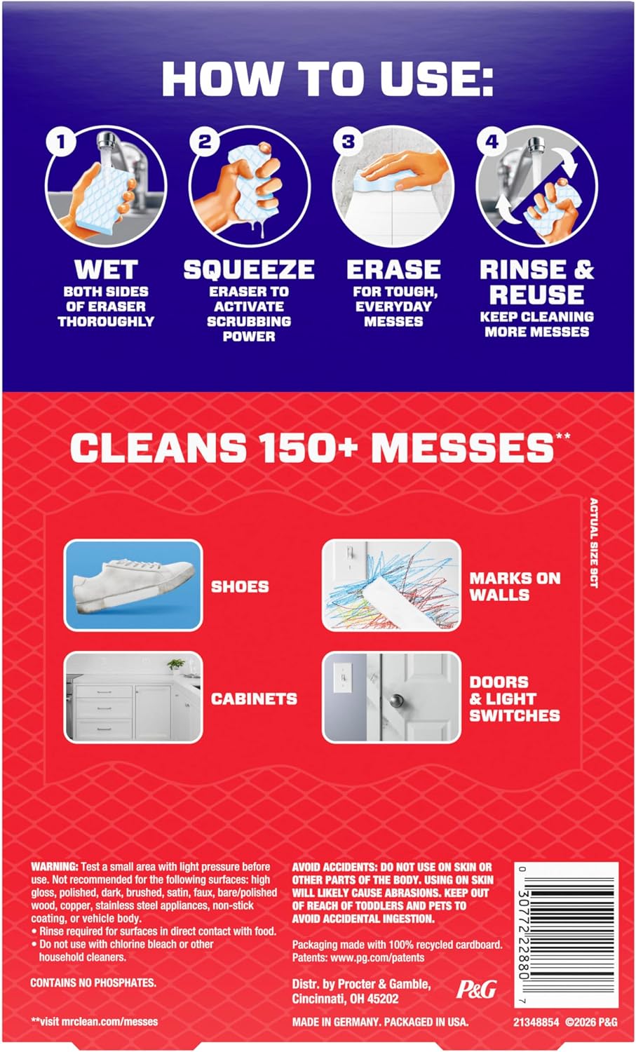 Mr. Clean Magic Eraser, All Purpose Cleaner, Cleaning Scrubber, Wall, Sneaker, Kitchen, Bathroom, Shower Cleaning Supplies, Melamine Pads, Whole Home Extra Durable, 12ct