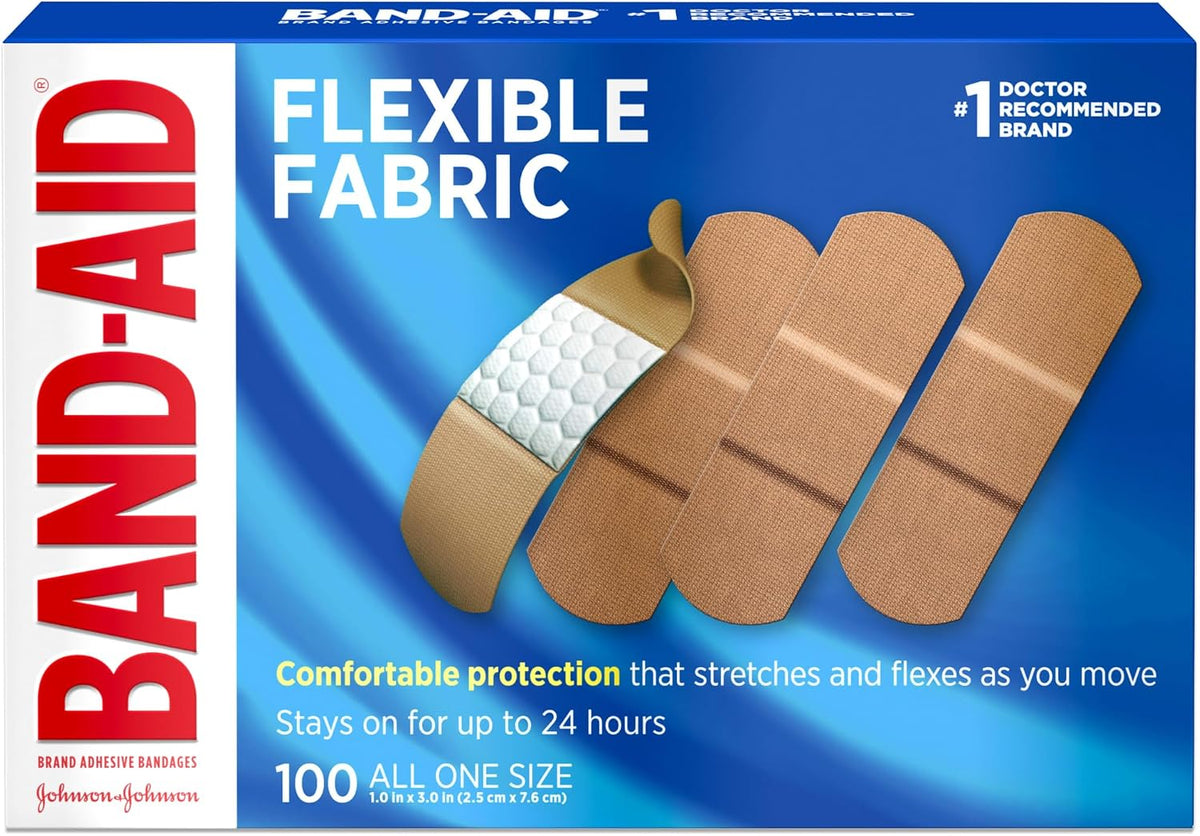BAND-AID Brand Flexible Fabric Adhesive Bandages, Assorted Sizes, 100 Count