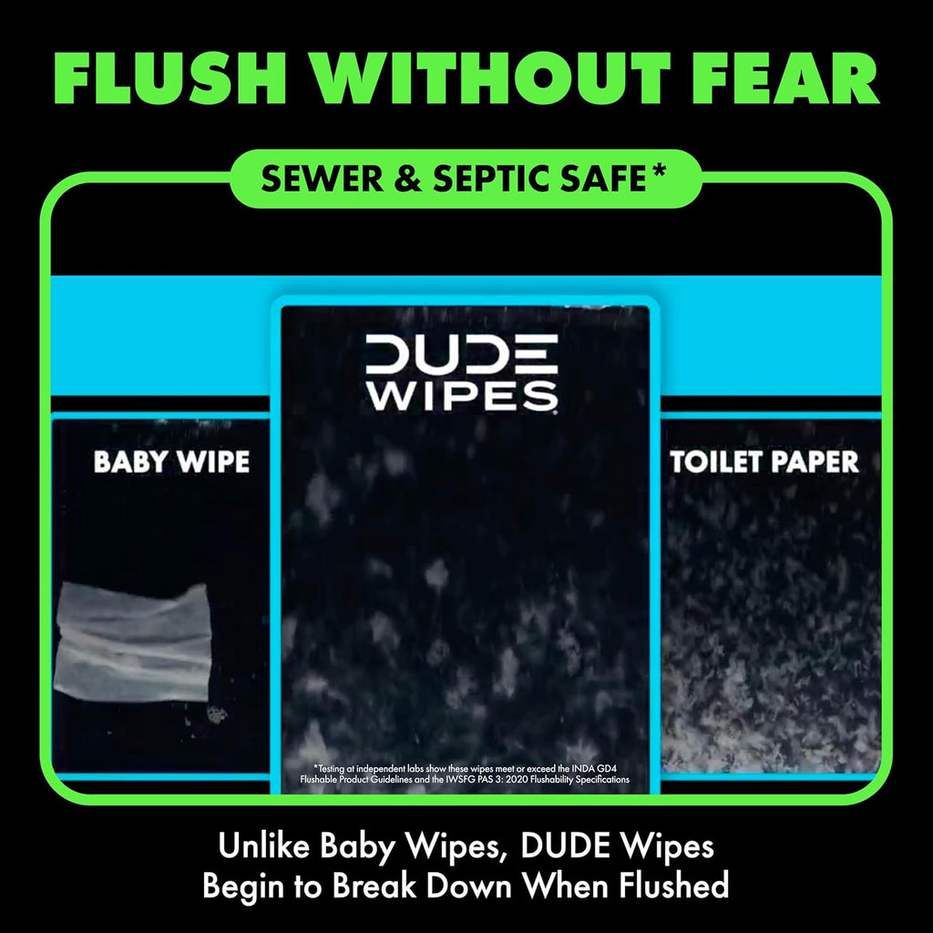 DUDE Wipes Unscented Adult Flushable Wet Wipes, Sensitive Skin, 288 Count