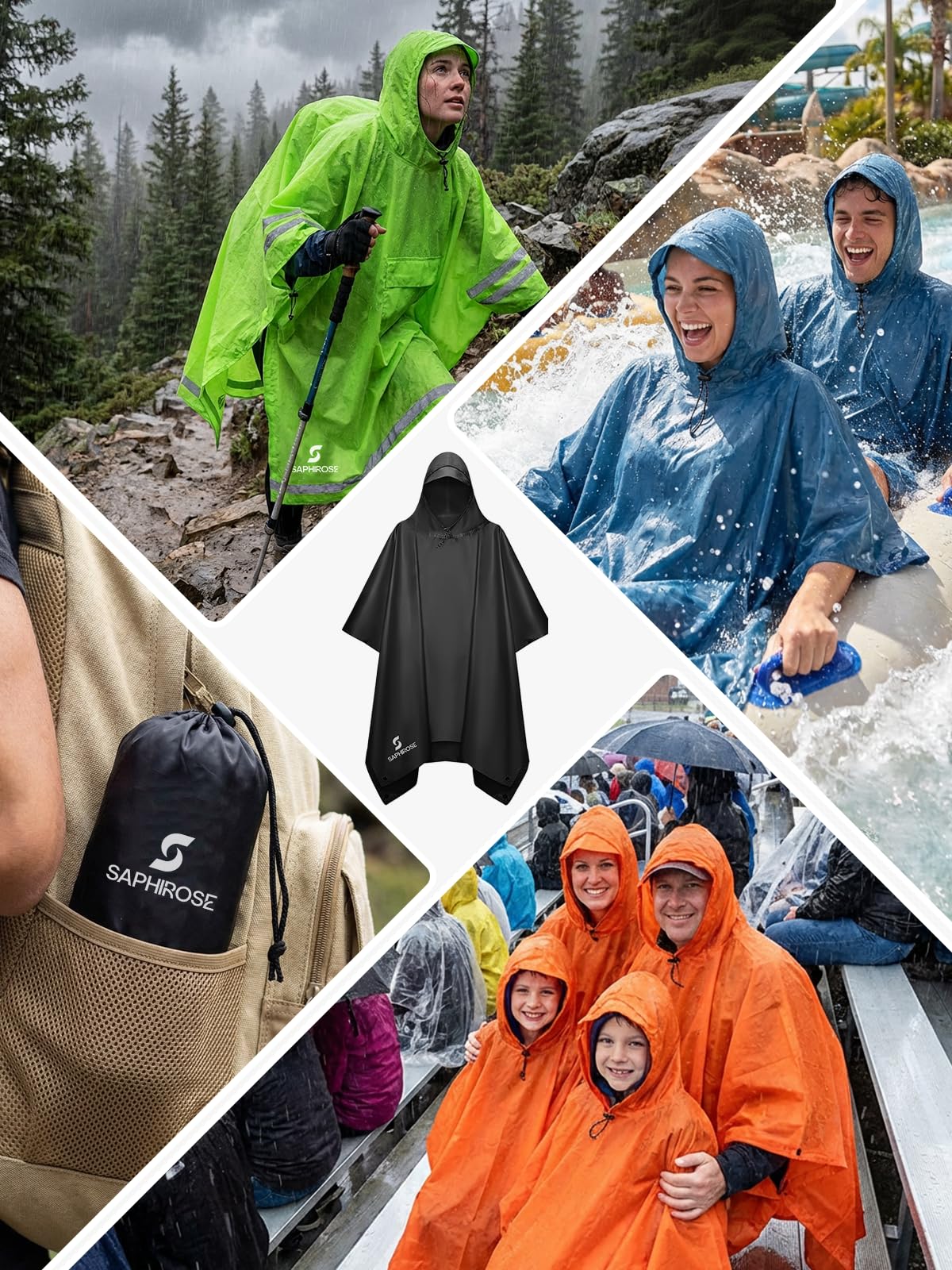 SaphiRose Hooded Rain Poncho Waterproof Raincoat Jacket for Men Women Adults