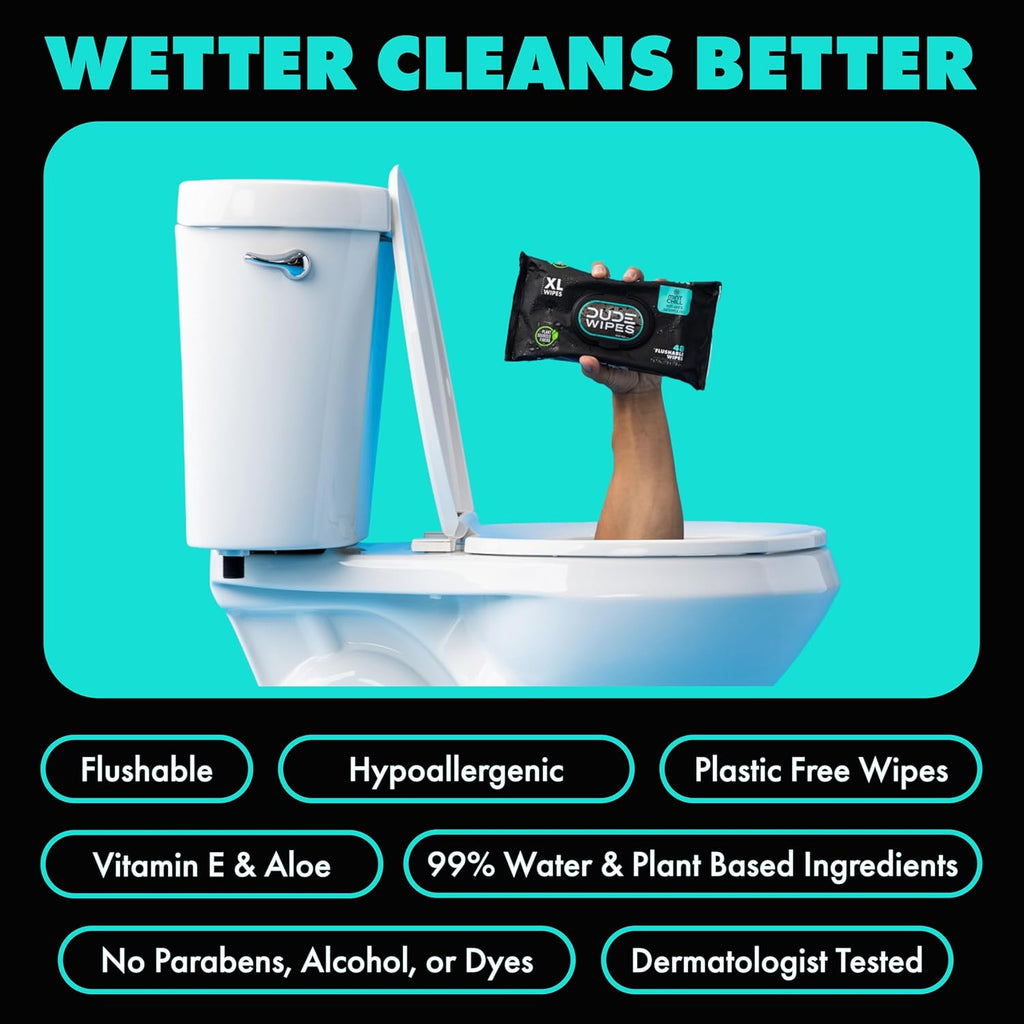 DUDE Wipes Unscented Adult Flushable Wet Wipes, Sensitive Skin, 288 Count