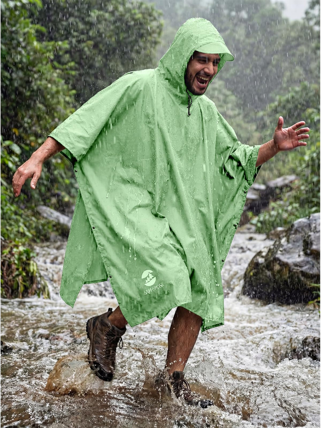 SaphiRose Hooded Rain Poncho Waterproof Raincoat Jacket for Men Women Adults