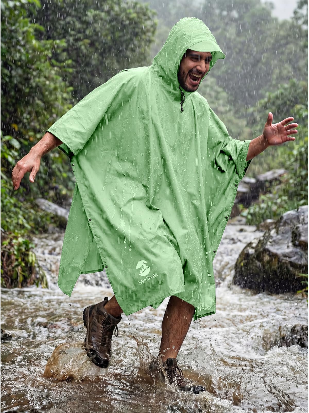 SaphiRose Hooded Rain Poncho Waterproof Raincoat Jacket for Men Women Adults