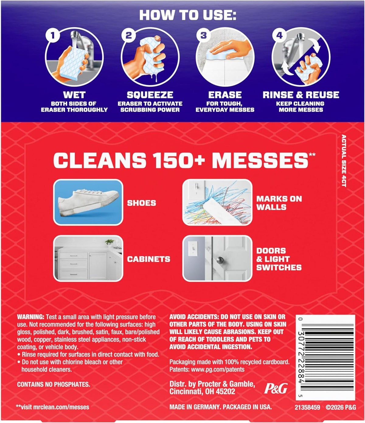 Mr. Clean Magic Eraser, All Purpose Cleaner, Cleaning Scrubber, Wall, Sneaker, Kitchen, Bathroom, Shower Cleaning Supplies, Melamine Pads, Whole Home Extra Durable, 12ct