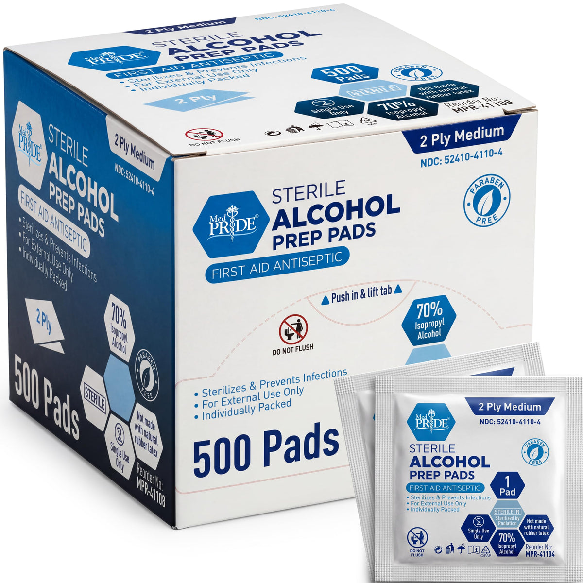 MED PRIDE Sterile Alcohol Prep Pads, 70% Isopropyl, 2-Ply, 200-Count Pack