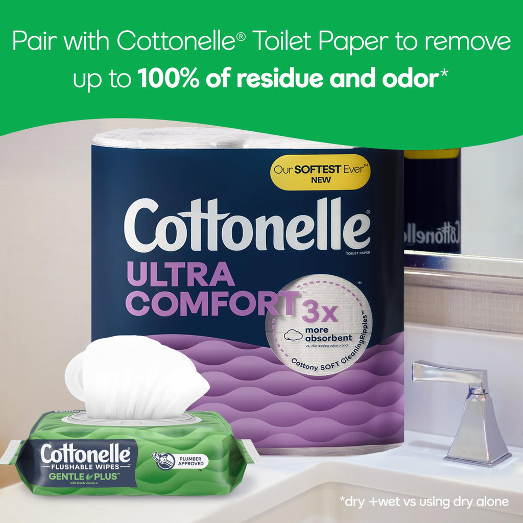 Cottonelle Fresh Feel Flushable Wet Wipes, Adult Wet Wipes, 8 Flip-Top Packs, 42 Wipes Per Pack (336 Total Wipes)