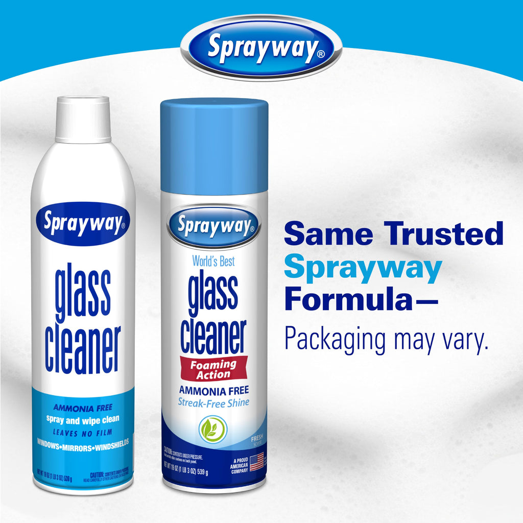 Sprayway Glass Cleaner Foaming Aerosol Spray, 19oz, Pack of 2 | Ammonia-Free, Streakless, Fast-Acting | Cleans & Polishes Glass Surfaces | Fresh Scent, Removes Fingerprints, Dust, Dirt, Smoke Film