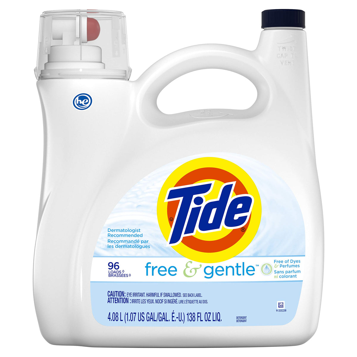 Tide Free & Gentle Liquid Laundry Detergent, Unscented, 1.47 L (32 Loads)