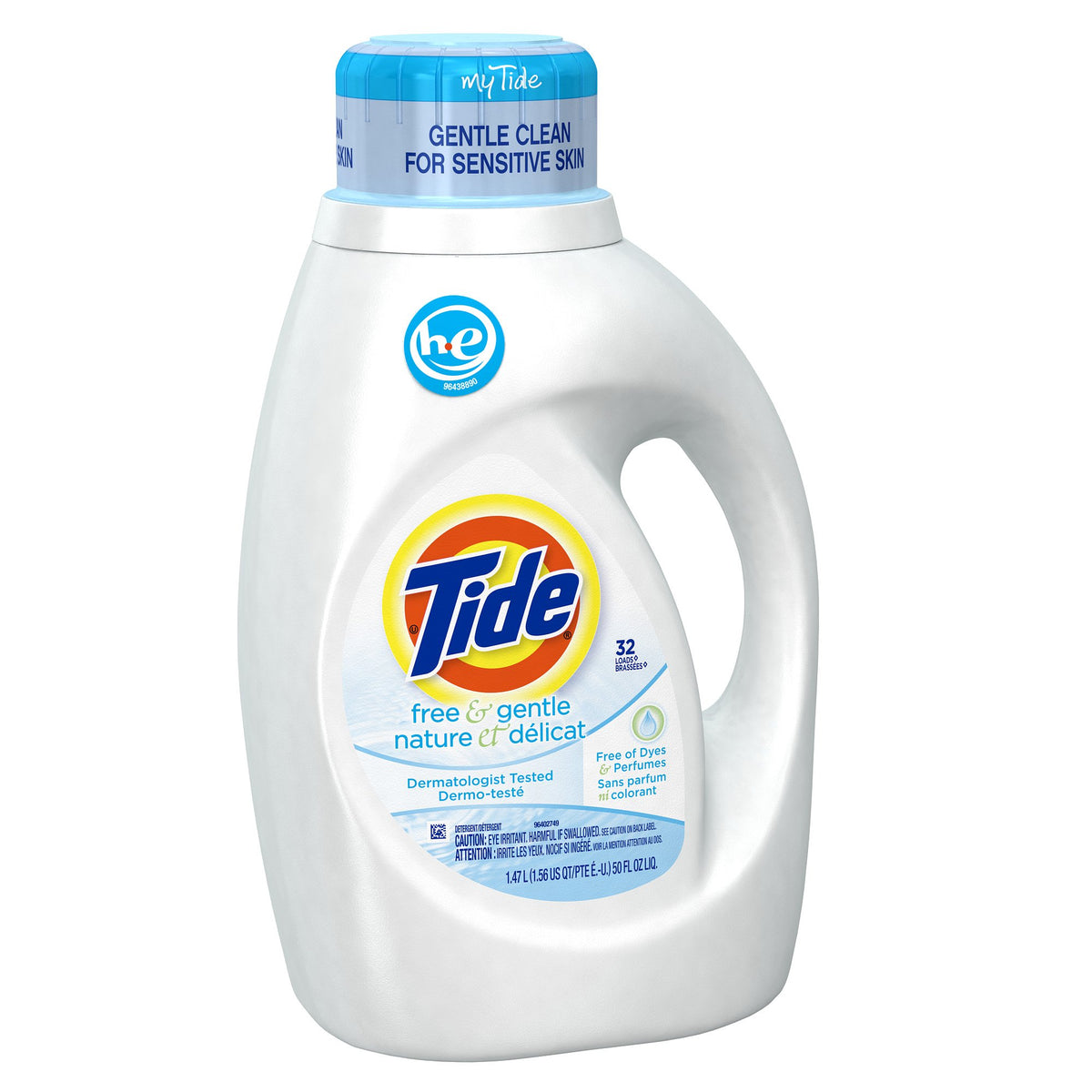 Tide Free & Gentle Liquid Laundry Detergent, Unscented, 1.47 L (32 Loads)