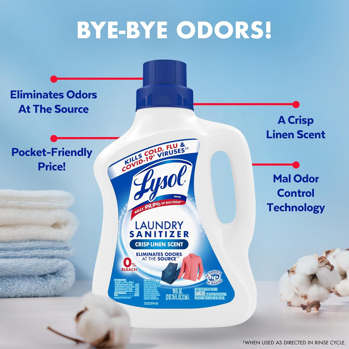 Lysol Laundry Sanitizer Liquid, Detergent Additive, Crisp Linen, 90oz