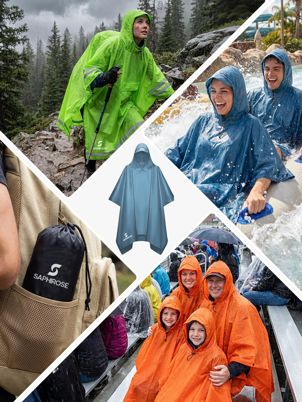 SaphiRose Hooded Rain Poncho Waterproof Raincoat Jacket for Men Women Adults
