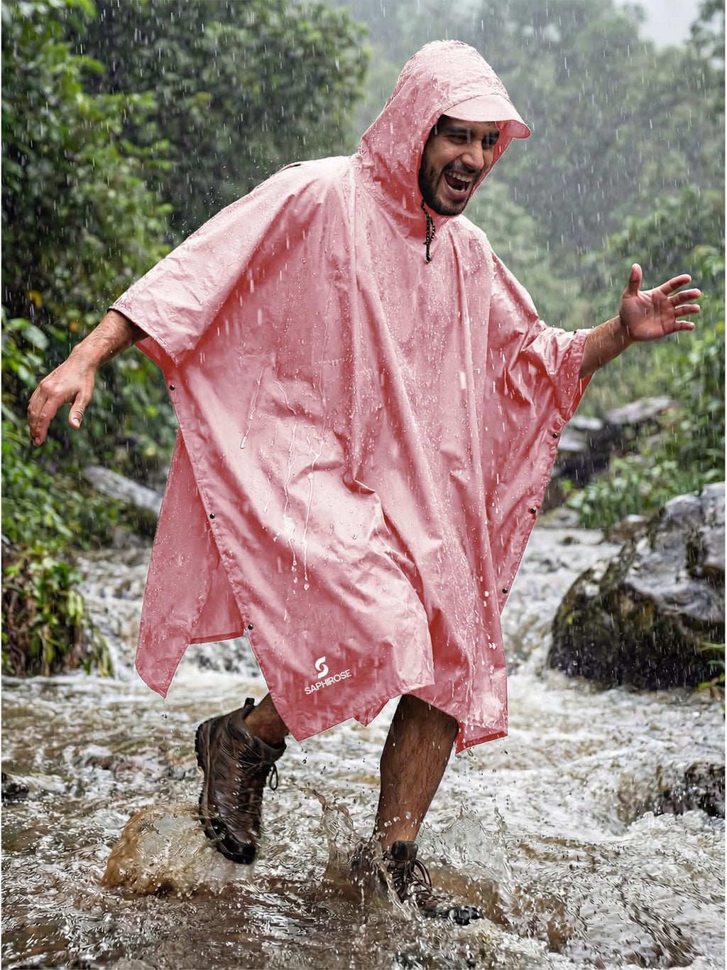 SaphiRose Hooded Rain Poncho Waterproof Raincoat Jacket for Men Women Adults