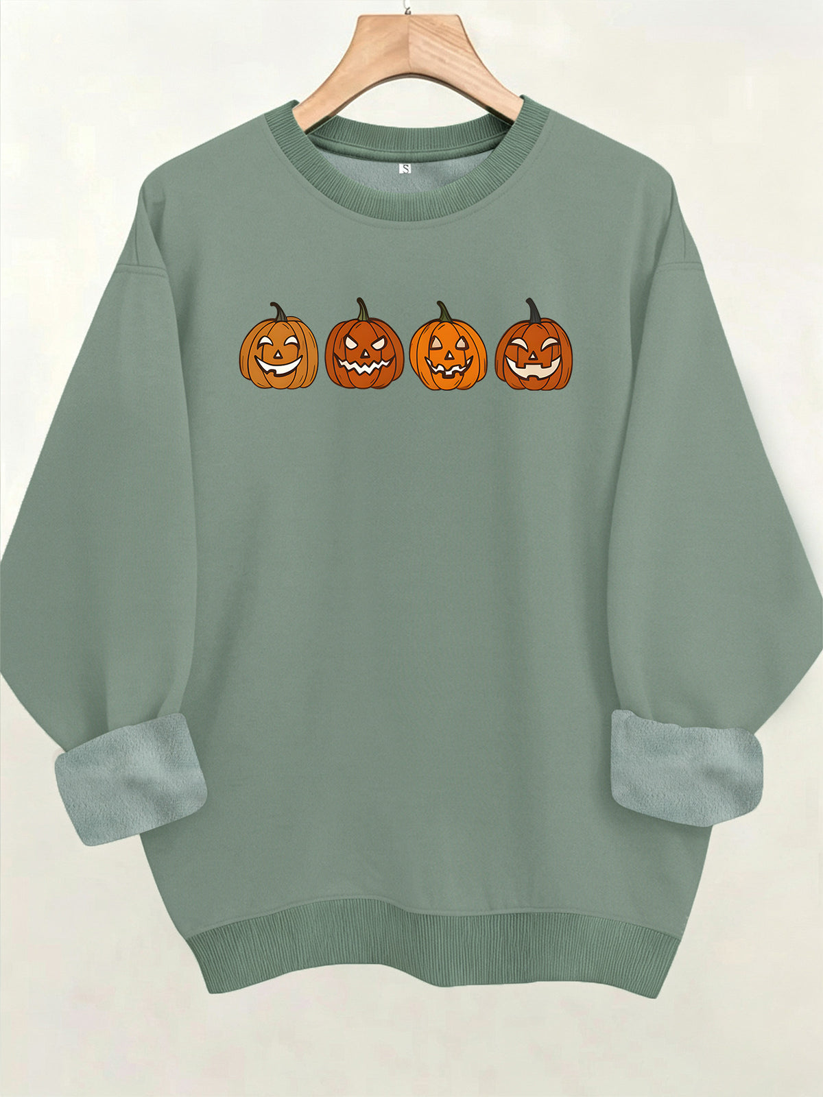 Pumpkin pattern printed round neck fleece hoodie