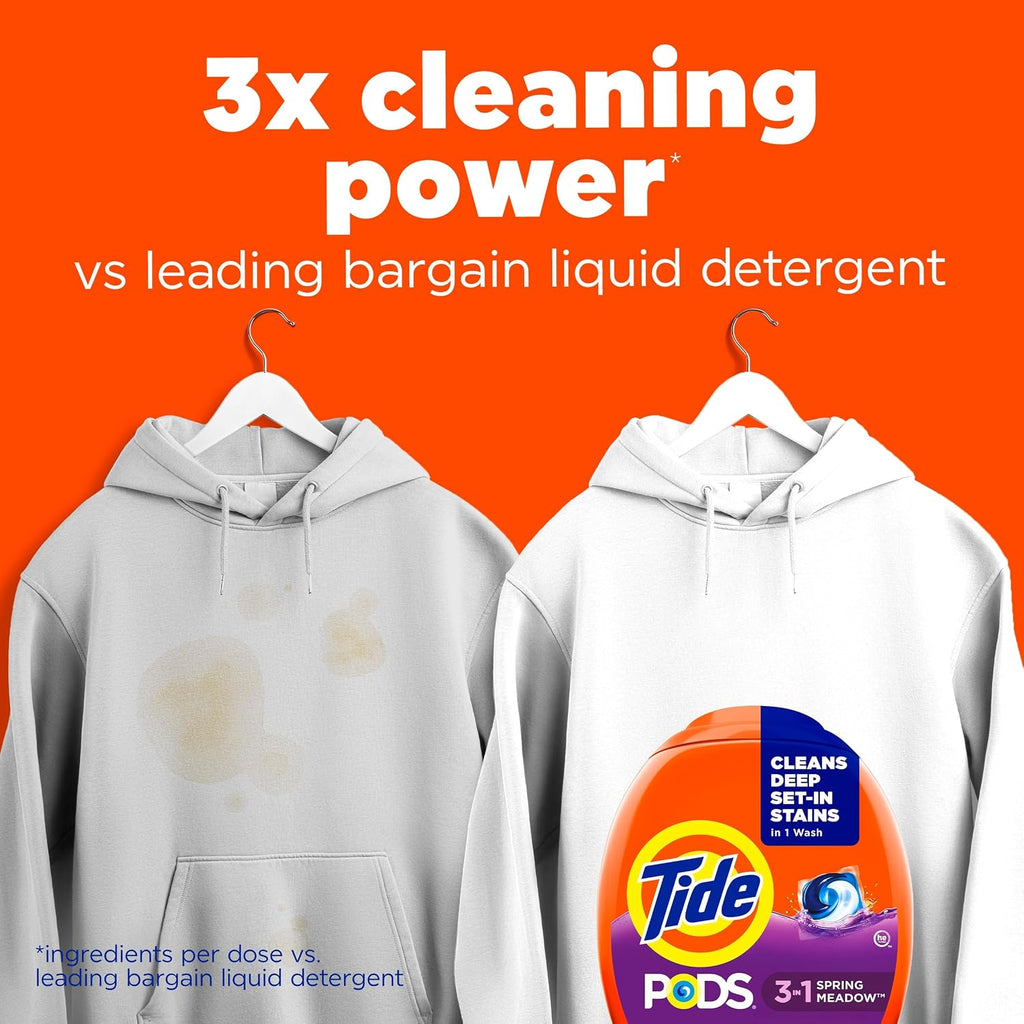 Tide PODS laundry detergent pacs, 3-in-1 Stain Remover, Odor Fighter, Color Protector, 112 Count, HE compatible, Spring Meadow Scent