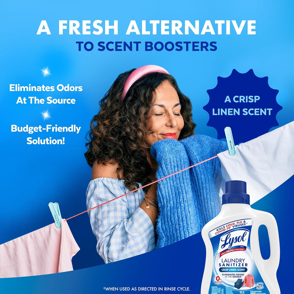 Lysol Laundry Sanitizer Liquid, Detergent Additive, Crisp Linen, 90oz