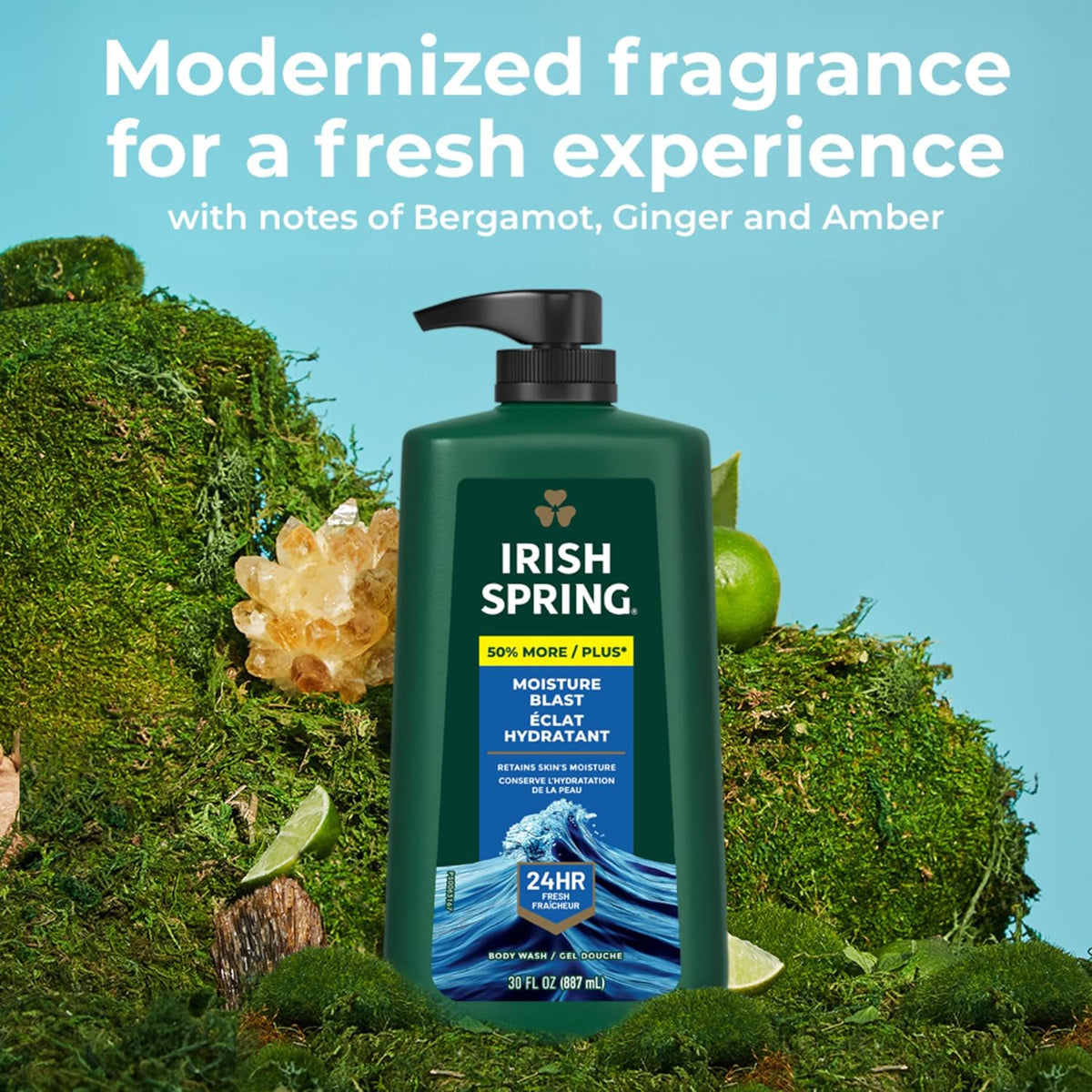 Irish Spring 5 in 1 Body Wash for Men, Fresh Eucalyptus & Bergamot, 887 mL