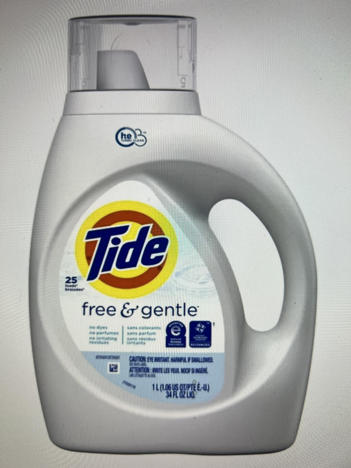 Tide Free & Gentle Liquid Laundry Detergent, Unscented, 1.47 L (32 Loads)