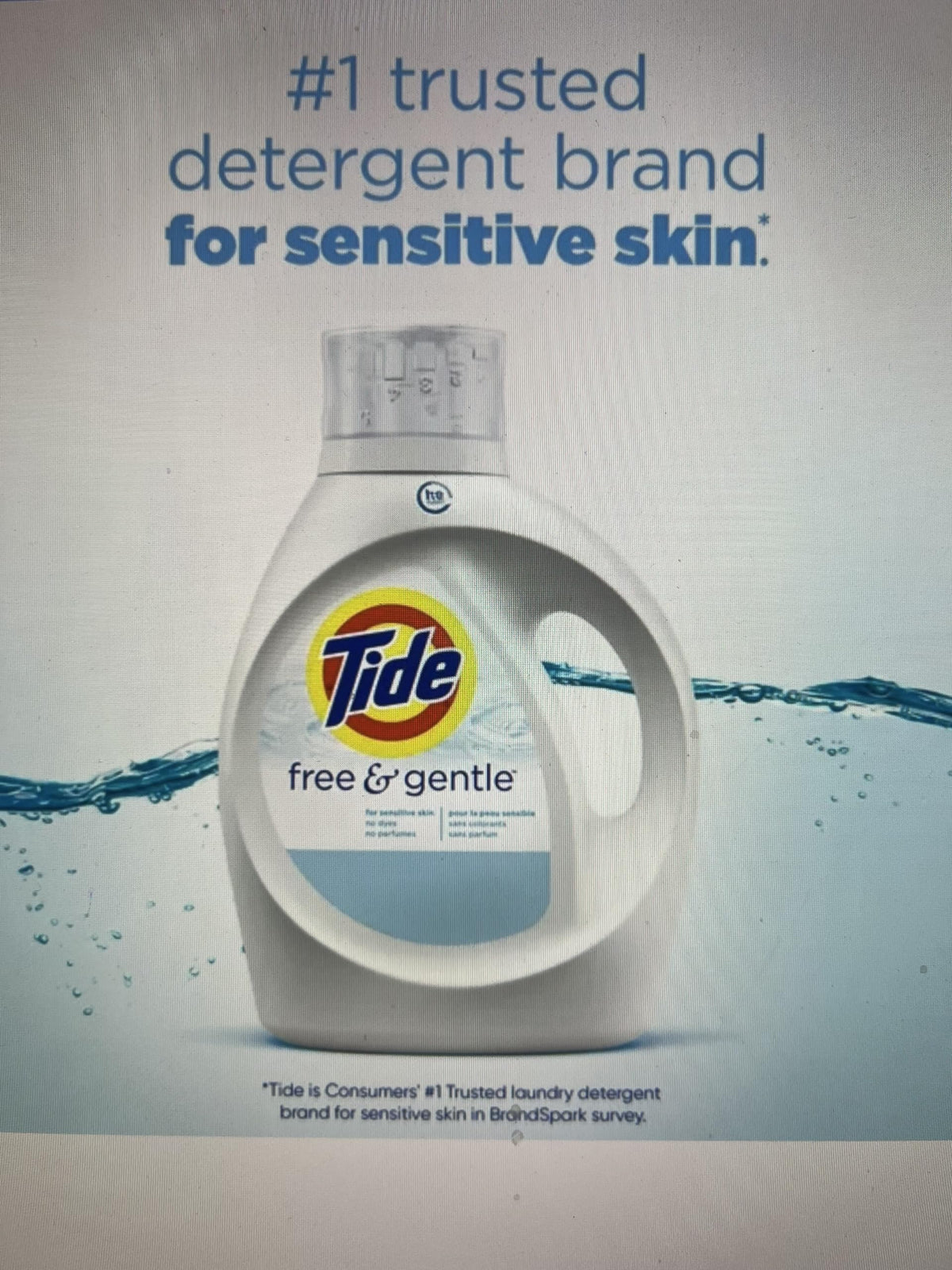 Tide Free & Gentle Liquid Laundry Detergent, Unscented, 1.47 L (32 Loads)