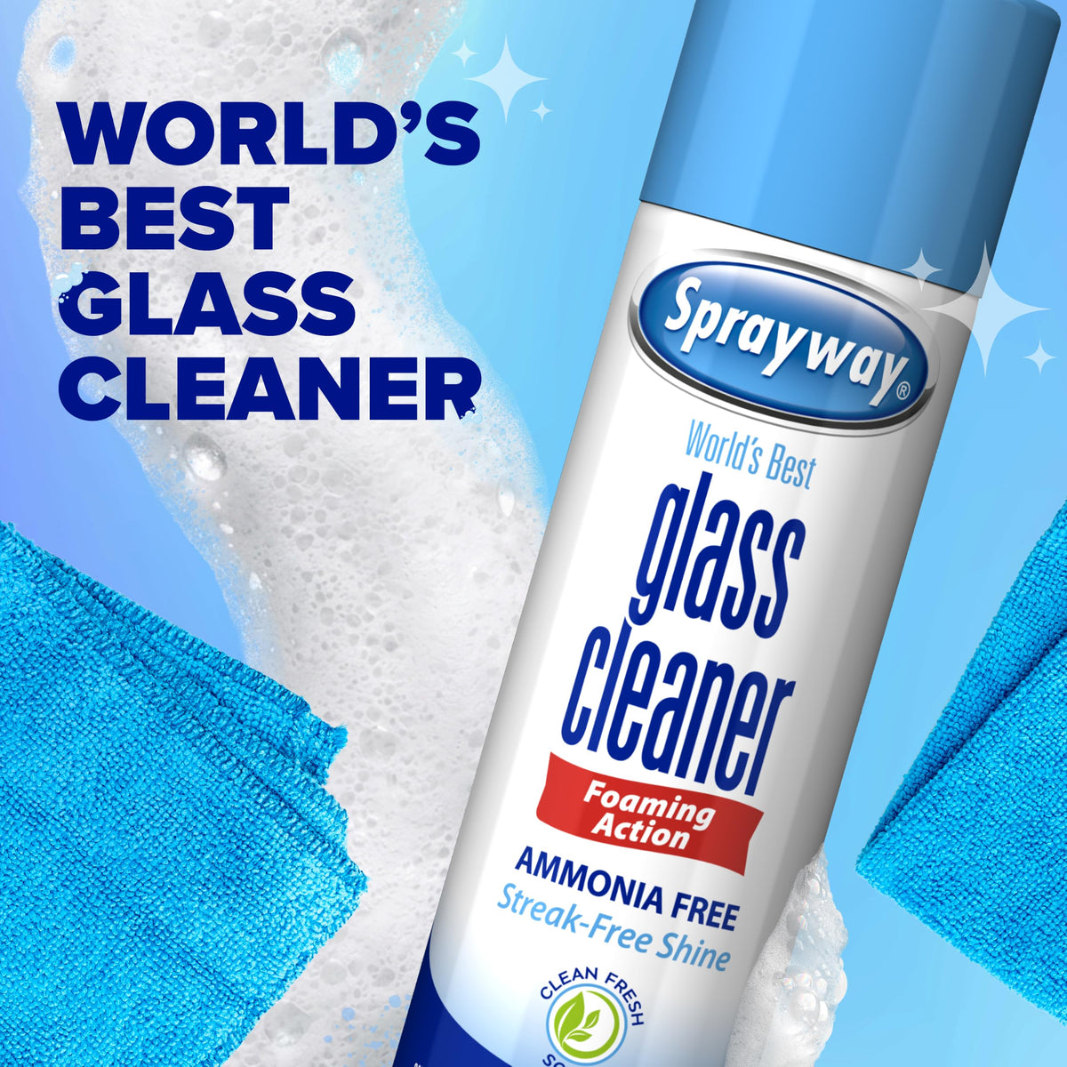 Sprayway Glass Cleaner Foaming Aerosol Spray, 19oz, Pack of 2 | Ammonia-Free, Streakless, Fast-Acting | Cleans & Polishes Glass Surfaces | Fresh Scent, Removes Fingerprints, Dust, Dirt, Smoke Film