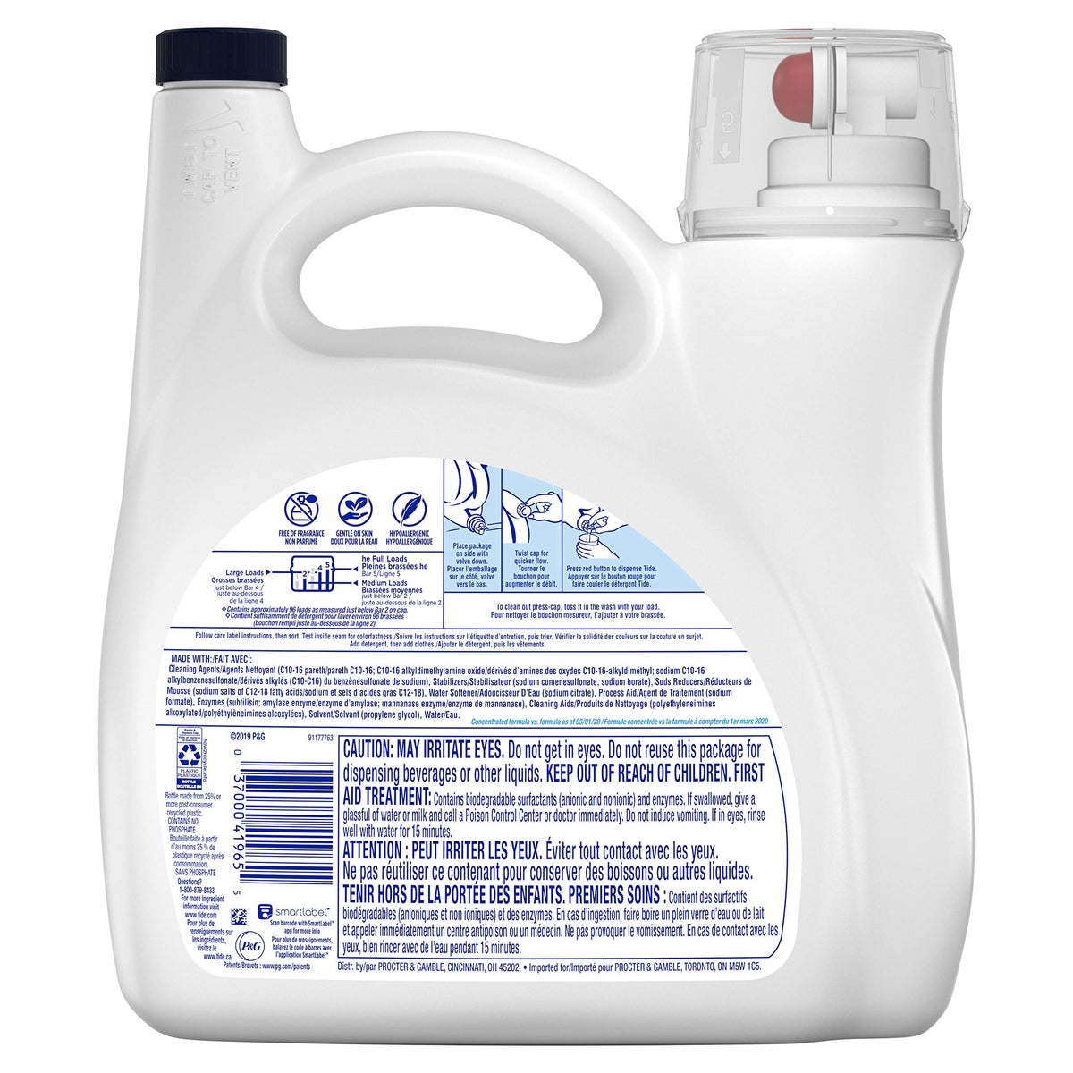 Tide Free & Gentle Liquid Laundry Detergent, Unscented, 1.47 L (32 Loads)