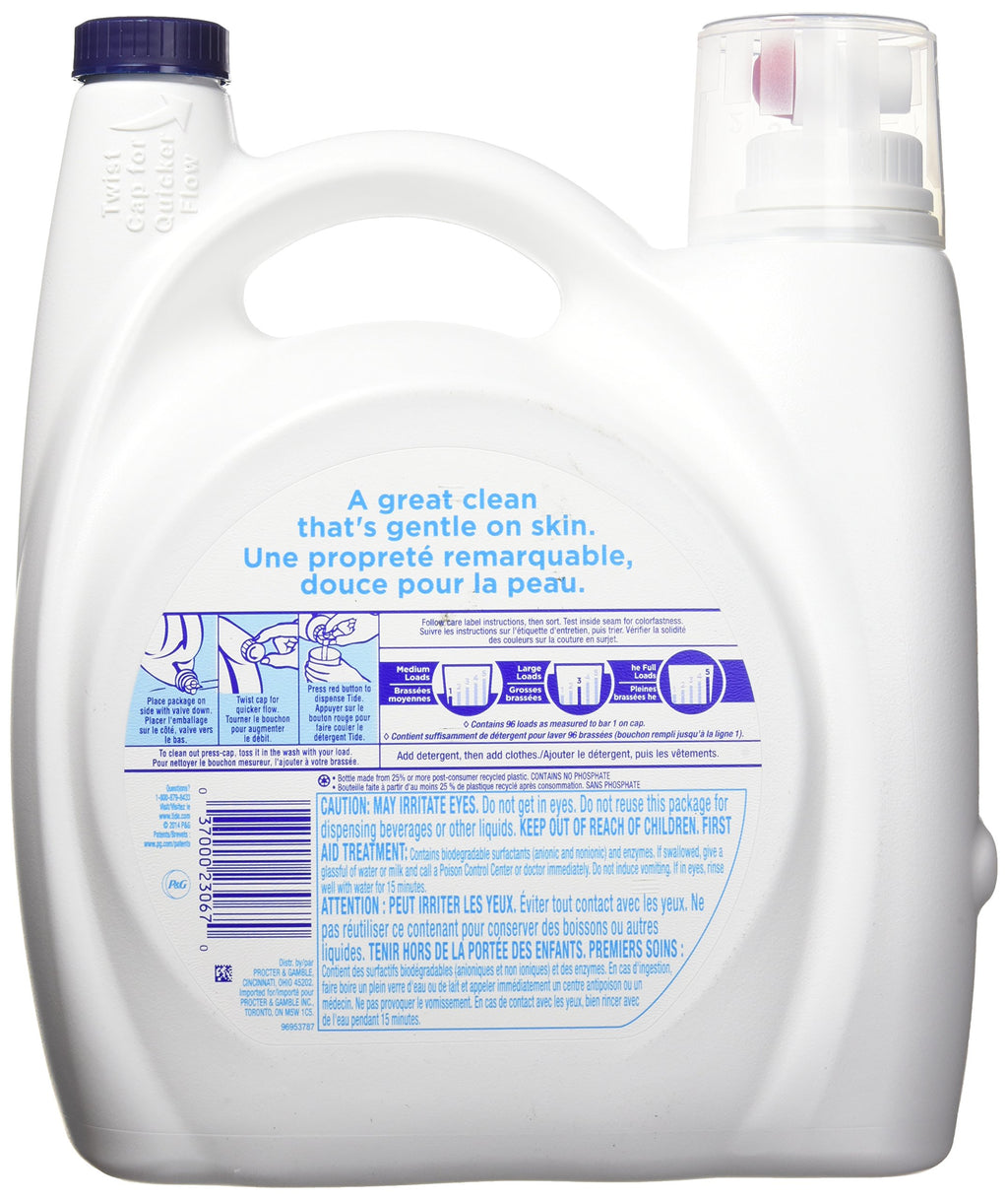 Tide Free & Gentle Liquid Laundry Detergent, Unscented, 1.47 L (32 Loads)
