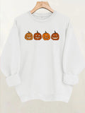 Pumpkin pattern printed round neck fleece hoodie