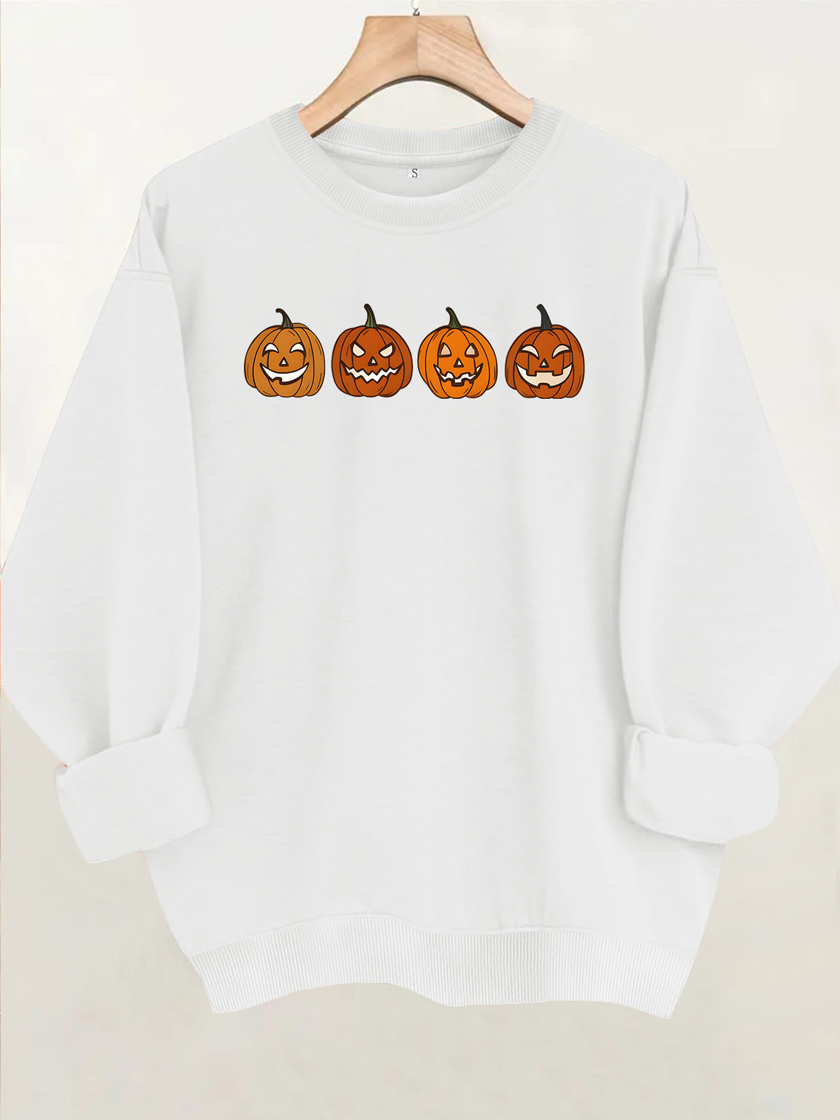 Pumpkin pattern printed round neck fleece hoodie