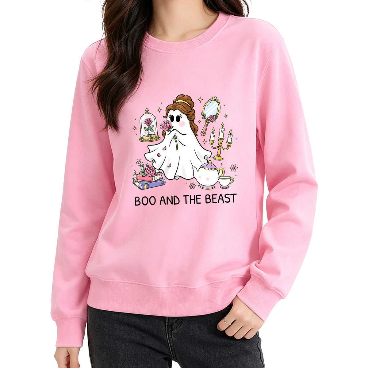 Printed round neck hoodie “Boo and the Beast”