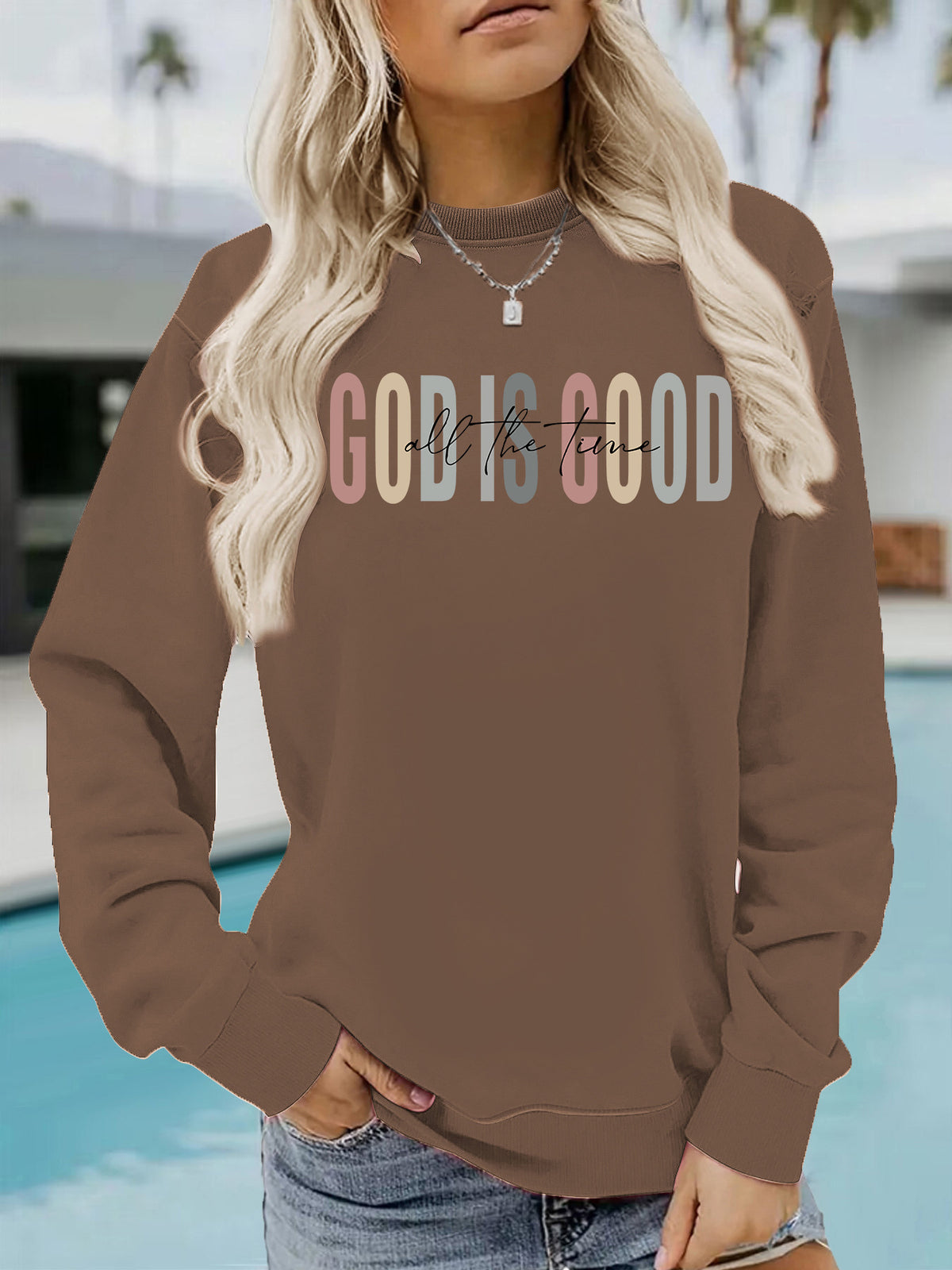 GOD IS GOOD Printed Round Neck Shirt