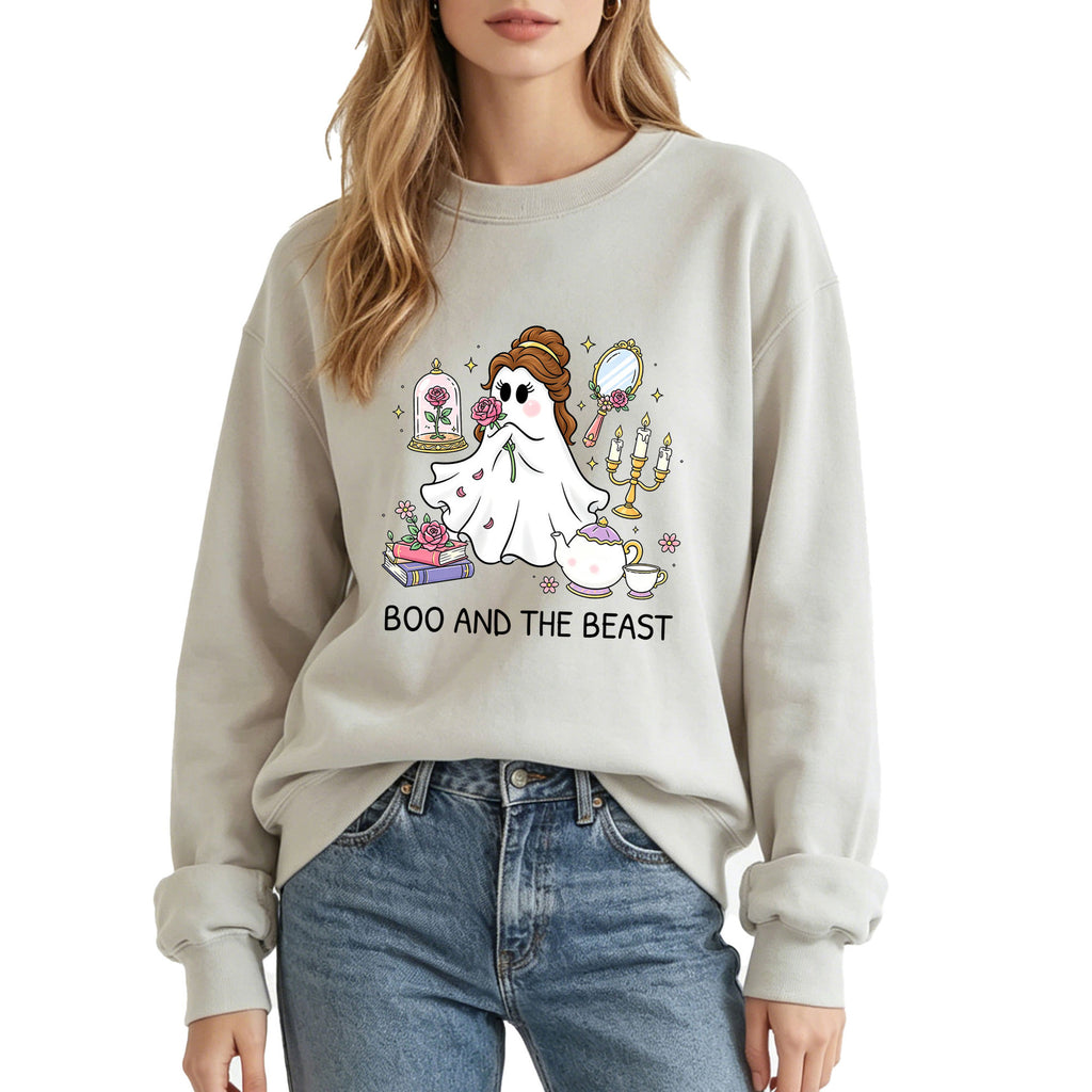 Printed round neck hoodie “Boo and the Beast”