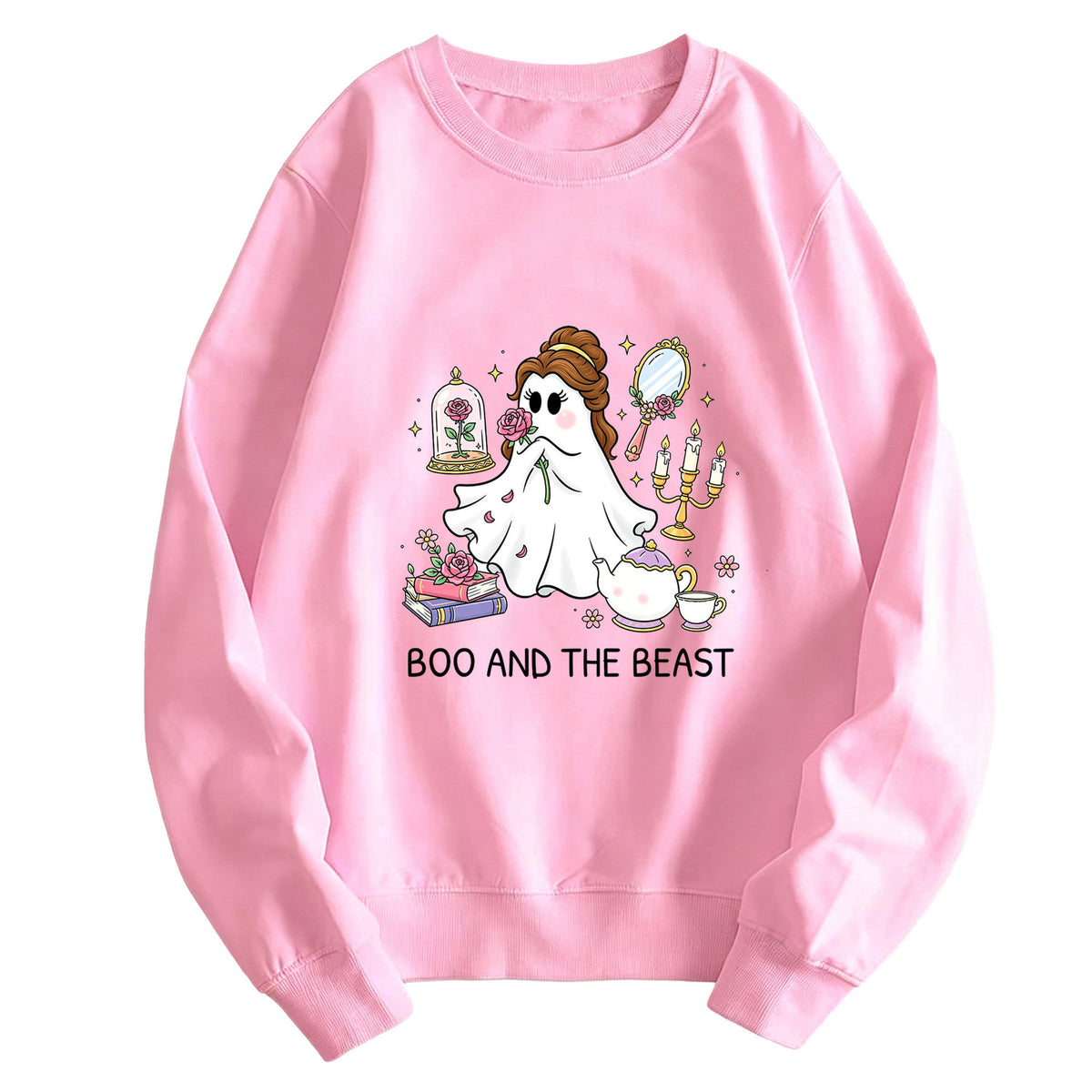 Printed round neck hoodie “Boo and the Beast”