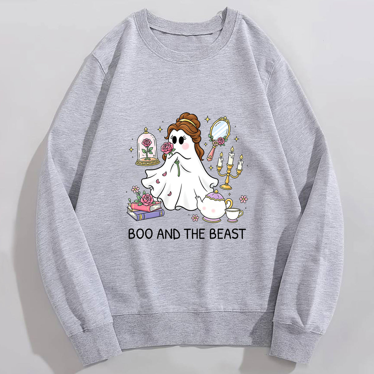 Printed round neck hoodie “Boo and the Beast”